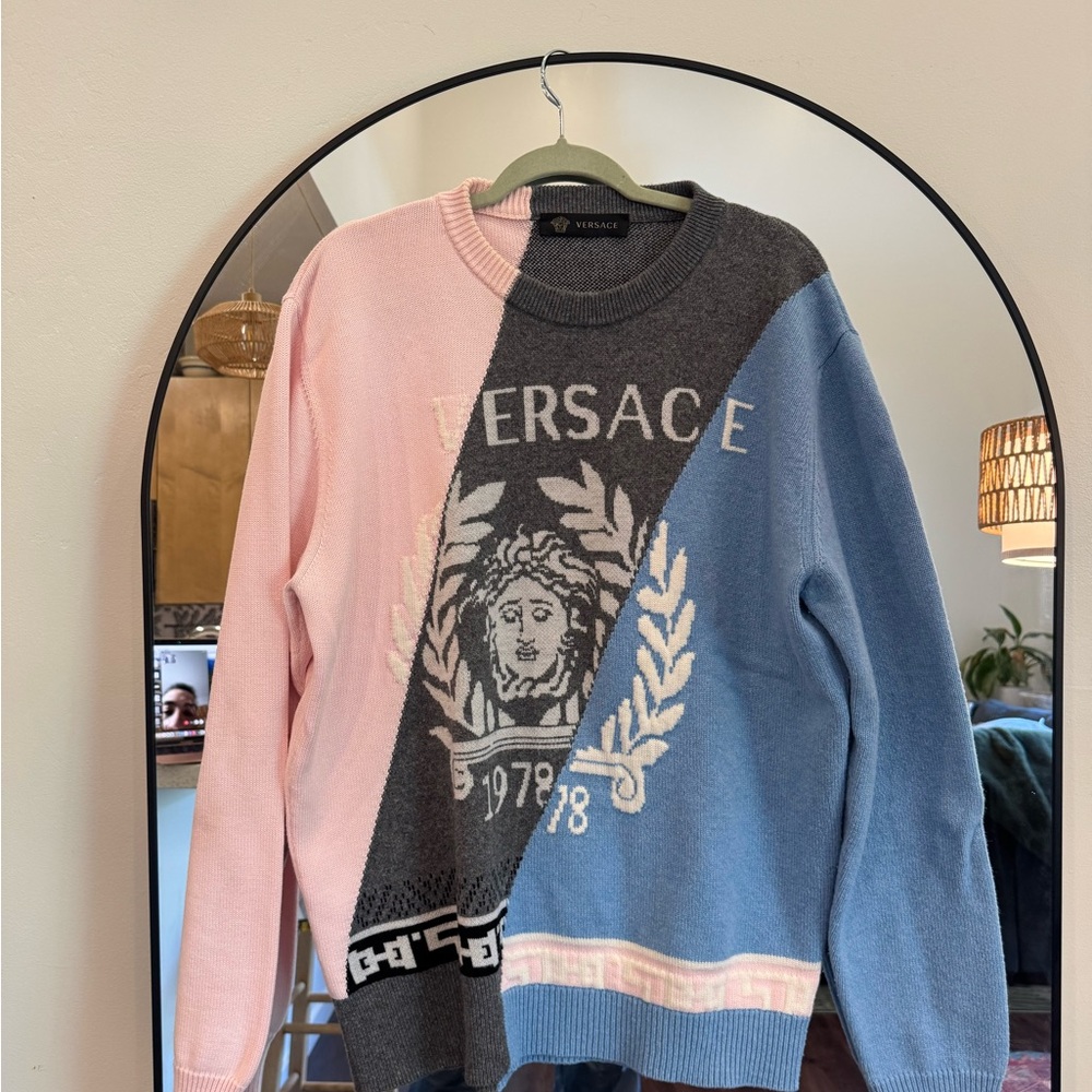 Versace Pink and Gray Crewneck Sweater